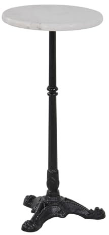 habeig Bistrotisch mit Marmorplatte #160, 30 cm Durchmesser, 60 cm Höhe, Weiß/Schwarz, Metallgestell mit Vintage-Fuß
