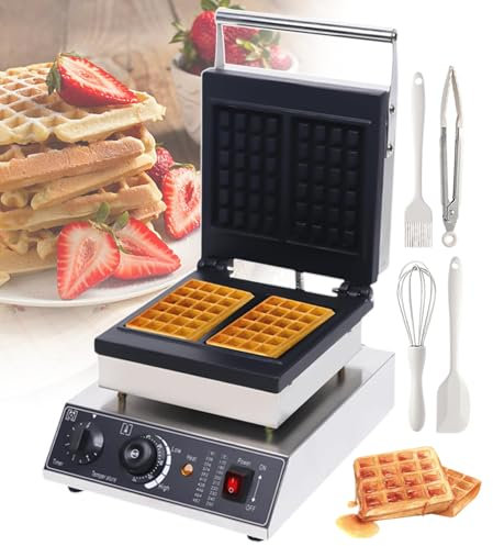 pealiritansemen Commercial Waffle Maker, Multi-Piece Waffle Capacity, 50-300°C Adjustable Temp + Timer, Electric Waffle Iron Dual-Sided Heating, Bakery/Home Use With Baking Tool Kit,2-Slice