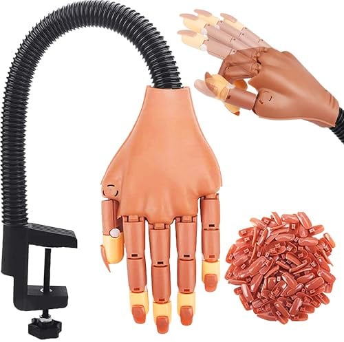 CHSG Practice Hand for Acrylic Nails With 100Pcs Nail Tips Flexible Training Hand, For Beginners Salon Home with False Nails, Designs and Nail Extension Exercises to Show off your Nail Work