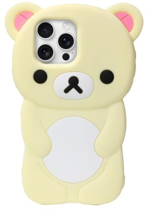 IAIYOXI Soft Silicone Bear Case for iPhone 12 Pro, Cute 3D Cartoon Teddy Bear Designed, Protective Lovely Fun Adorable Fashion Phone Case, Kawaii Cover for Women Girls Kids, Yellow