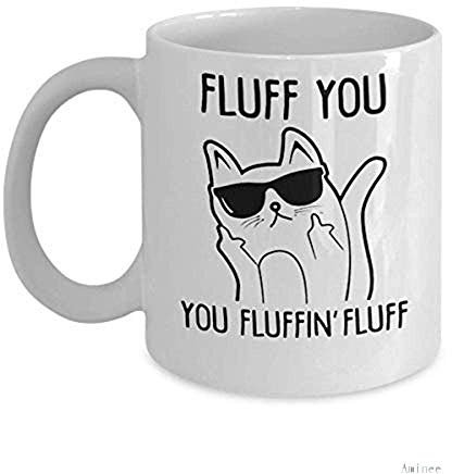 ELETINA Kaffeebecher, wiederverwendbar, Fluff You Fluffin' Fluffin' Fluff Cat Cup, Geschenk für Katzenliebhaber, Weihnachtszubehör, Geschenk, 325 ml