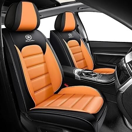 Schonbezüge Für Autositze Für Ford Ranger Wildtrak 2015-2024 2025, Autositzbezüge Universell, Autositzbezug Leder, Wasserdichtes，Atmungsaktives,Komfort,Aufbewahrungstasche(Black orange)