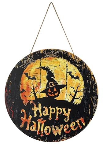 Decorazioni per porte di Halloween, ghirlande di legno con zucche rotonde e pipistrelli, decorazioni per porte d'ingresso, veranda in stile rustico, decorazioni da esterno - 30 cm