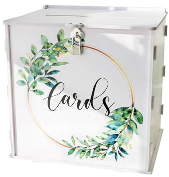 Hochzeit Kartenbox PVC mit Schloss, 25 x 25 x 21 cm Hochzeit Geschenkbox Kartenbox Briefbox Postbox Geldbox, für Hochzeitsempfang, Partydekorationen, Abschlussfeier, Geburtstagparty, usw. Weiß