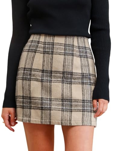 CUPSHE Mini Jupe à Carreaux, Style Preppy Classique de Jupe pour Femme, Mini Jupe de Mode pour l'Automne-Hiver, beige, S