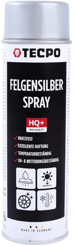 TECPO Felgensilber-Spray, 500ml Felgensilber Spray schnell trockend Felgenlack auf Acrylbasis für Reparatur von Stahl und Leichtmetall