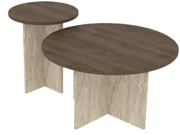Hanah Home Modern Coffee Table Set (2 Pieces), Walnut & Travertine, Big: 70x40x70 cm, Small: 40x47x40 cm | 100% Melamine Coated Chipboard | Stylish & Functional Design