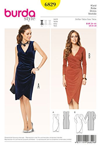 burda Schnittmuster Damen Wickeloptik-Kleid 6829 Gr. 34-44