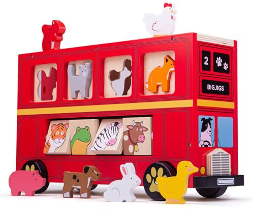 Bigjigs Toys Lernspielzeug Holz Roter Bus Sortierbox