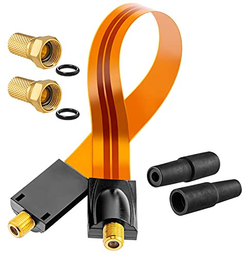 hb-digital 1x SAT Fensterdurchführung Ultra Flach flexibel extrem dünn Gold HQ F-Buchse Verbinder für Koaxialkabel Verkupplung Türen Fenster Dachboden + 2x F-Stecker vergoldet + 2x Gummitülle