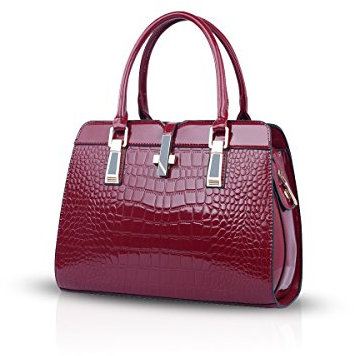 Nicole&Doris Damen Handtaschen Neue Umhängetasche Lackleder Shell Schultertasche Henkeltaschen Tasche für Frauen Weinrot