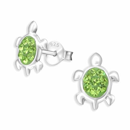Monkimau Mädchen Ohrringe Schildkröte Ohrstecker aus 925 Sterling Silver echt Silber mit 16 Kristallen