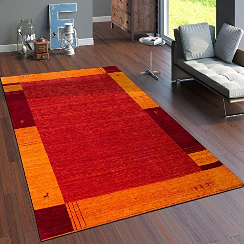 Paco Home Teppich Wohnzimmer Schlafzimmer Kurzflor Ethno Design Geometrisches Muster Handgearbeitet Gabbeh Moderne Deko, Grösse:80x150 cm, Farbe:Terracotta 2