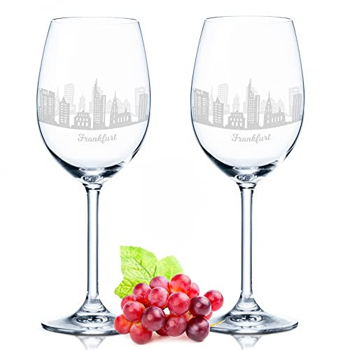 Leonardo Verre à vin avec gravure – Horizon de Francfort en kit – Cadeau Pour exigeants & vin genießer – Souvenirs de souvenirs Ville mitbringsel – Cadeau d'anniversaire Cadeau de Noël