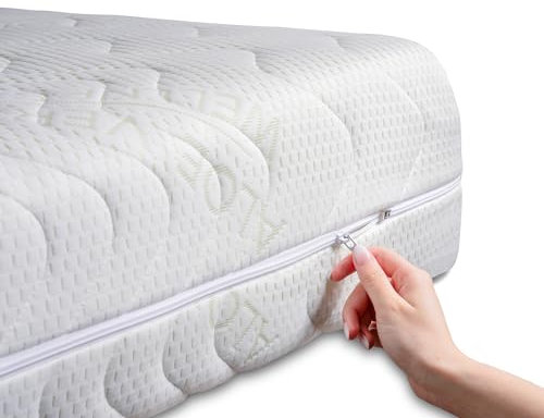 BONEX Komfort Matratzenbezug für Matratzen im Gesamtmaß 140x200cm - 16 - 18 cm hoch - Doppeltuch mit ALOE VERA - Allergiker geeignet - 60 Grad waschbar - 4-seitiger Reißverschluss, Weiß und Grün