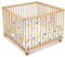 FabiMax Baby Laufgitter 100x100 Natur, stufenlos höhenverstellbar, mit Schlupfsprossen, Laufstall aus massivem Buchenholz (Gelbe Sterne)