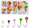 Fishing Jig Heads Hooks Set, 60pcs Assorted Round Jig Head with 3D Eyes Painted Jig Heads for Crappie Bass Walleye 3/8oz 1/4oz 1/8oz 1/16oz 1/32oz Saltwater Freshwater Fishing Tackle Kit