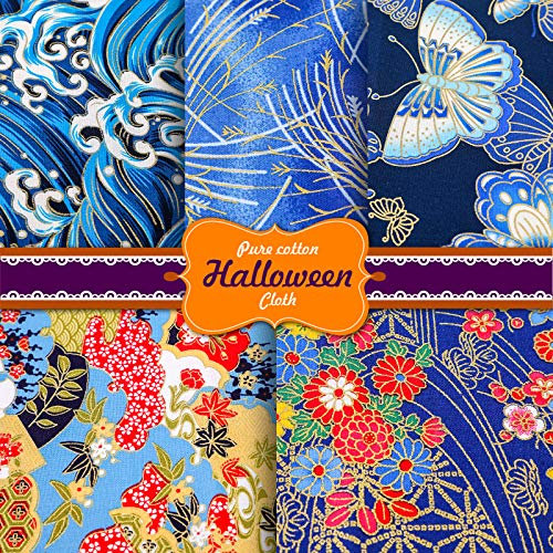 Souarts Patchwork Stoffe Baumwollstoff Set Japanischer Stil Stoffpakete Dekostoff Bekleidung DIY Basteln 5pcs(Blau,5PCS 50x50cm)