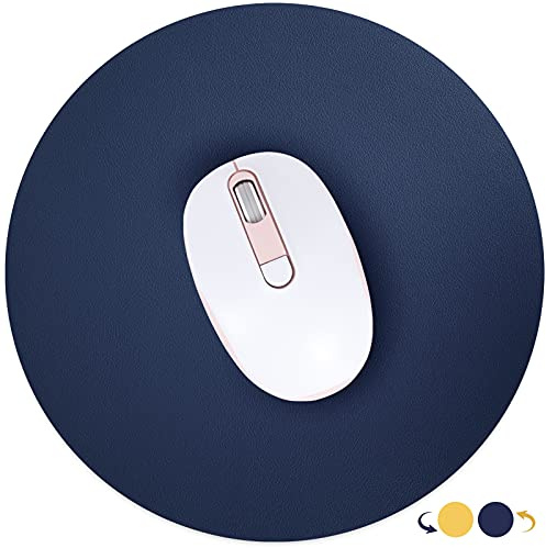 Hsurbtra Mouse Pad, Double-Sided PU Leather Small Round Mousepad 22cm, Anti-Slip Waterproof Mouse Mat, Pretty Cute Mouse Pad for Office Home Gaming Laptop Men Women Kid,Blue&Yellow