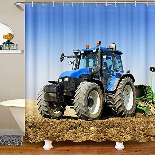Boys Cartoon Car Shower Curtain Kids Construction Vehicles Fabric Shower Curtains Boys Girls Tractor Equipment Bathroom Waterproof with 12 Hooks Machinery Truck,72x72 Inch