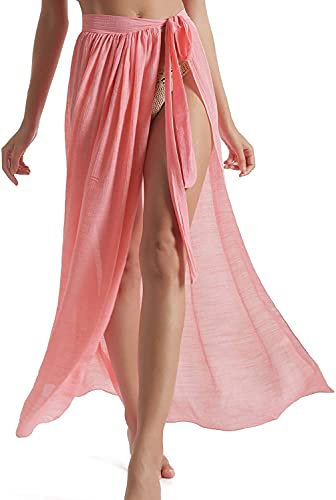 JFAN Donna Pareo Elegante Chiffon Cover Up Wrap Sarong Spiaggia Lato Aperto Copricostumi Taglia Unica Rosa