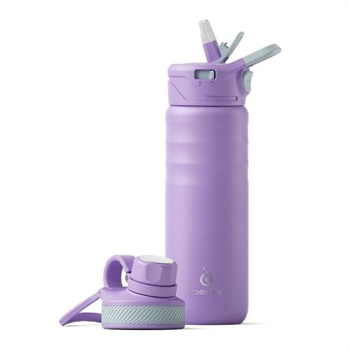 IDEUS Vacuum Insulated Water Bottle 710ml/24oz, Leak-Proof Stainless Steel Water Bottle, Double Wall Flask, Metal Sports Canteen with 2 Lids