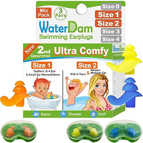 WaterDam Tapones para los oídos para natación, impermeables, ultra cómodos, para prevenir los oídos de nadador