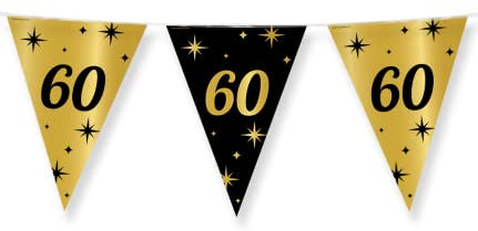 PD-Party - Geburtstag Girlande für 60. Geburtstag - Wimpelkette - Deko Geburtstag - Jubiläum - Schwarz Gold Deko - Party Deko - 60. Geburtstag Junge & Mädchen - Geburtstags Deko - 1000 x 30 cm
