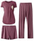 SUNNYBUY Ensemble de pyjama d'allaitement à manches courtes pour femme, short et pantalon de grossesse, vêtements de maternité 3 pièces, bordeaux, M