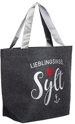 Brandsseller Filztasche Sylt XXL | ca. B:49cm H:38cm T:18,5 cm | Freizeittasche aus Filz | Praktische Shoppingbag | Einkaufstasche mit gesticktem Schriftzug | Lieblingsinsel