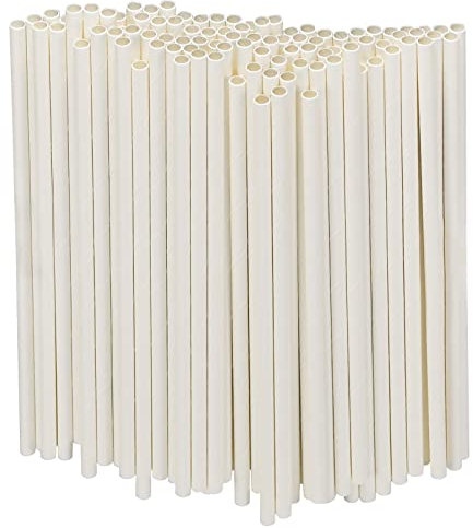 Pailles jetables en papier blanc, durables et compostables - 19,7 x 0,6 cm, 250 pièces