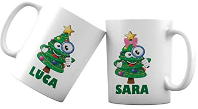 Puzzletee Coppia Tazze Natale Personalizzabili - Nome - Alberi di Natale - Albero Natalizio - Gadget - Gadget Coppie - Innamorati - Sposati - Tazza Natalizia - Regalo