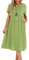 Lpecmin Womens Summer Dresses Casual Short Sleeve Round Neck Midi A Line Cotton Linen Sundress with Pockets(Green-01, X-Large)
