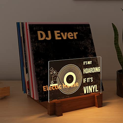 YuanDian Beleuchtete Vinyl-Schallplatten-Aufbewahrung, Schallplattenständer, hölzerne Acryl-Halter für Vinyl-Album-Display und Lagerung mit Warmweiße Farbe Lichter Schallplatte