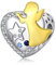 NINGAN 925 Sterling Silber herzförmige Engel Perlen Charm des Damenarmbandes Geschenk für Frau und Liebhaber
