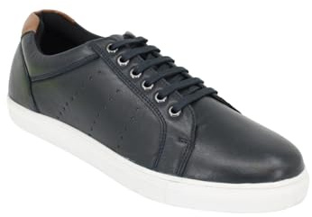 Pegasus Men's Wide Fit Leather Lace Trainer, Comfortable Smart Lace-Up Design with Padded Collar & Flexible Sole Navy 10