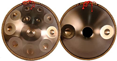 Golden Handpan Drum mit 9/10/12/14 Noten - 22 Zoll Gold Performer in d-Moll, weiche Hülle und strapazierfähiger Ständer