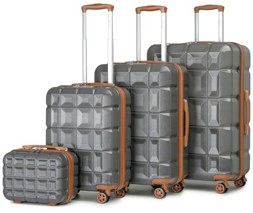 KONO Kofferset 4 Teilig Gepäck-Sets Hartschalenkoffer Reisekoffer Set Zwillingsrollen ABS Koffer Trolleys mit TSA Schloss 4 Rollen Kofferset mit Beautycase-M-L-XL-Set (4tlg. Kofferset, Grau)