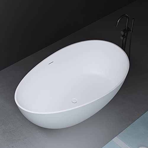 Mai & Mai Freistehende Badewanne Oval Mienralguss-Standbadewanne inkl. Pop Up Ablaufgarnitur Weiß 160x95x60cm Vicenza911