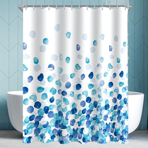 Lerores Duschvorhang 120x180cm Blaue Blütenblätter, Beschwerter Saum Antischimmel Textil, Wasserabweisend, Waschbar Polyester Badevorhänge mit Ösen und 8 Duschvorhangringe für Badezimmer, Badewanne