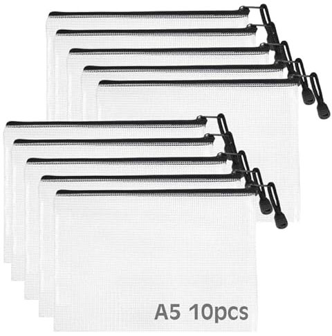 10er Pack Dokumententasche mit Reißverschluss,A5 Dokumententaschen Wasserdicht,Durchsichtig Reißverschlusstasche Mesh Beutel,Beutel mit Reißverschluss,Zipper Beutel für Dokumente & Schreibwaren