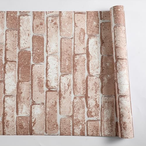 Trafagala Rustic Brick Effect Wallpaper 3D Brick and Stone Pattern Effect Wallpaper Non-Woven Fabric Anti-Fouling Texture Bookcase Vintage Slate for House Decoration Red