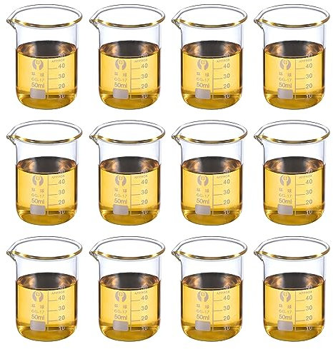 PATIKIL 50ml Low Form Glass Beaker, 12 Pack 3.3 Borosilicate Glass Graduated Printed Scale Measuring Cups with Spout for Kitchen Lab Liquids