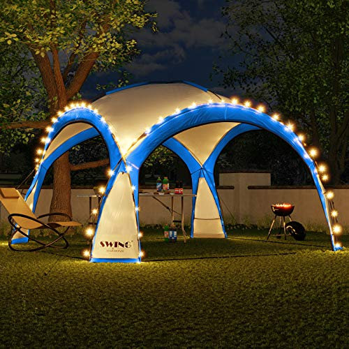 XXL LED Event Pavillon 4,5 x 4,5m DomeShelter Garten Pavillion inkl. Solarmodul Pavilion Designer Gartenzelt Camping Pavilon Partyzelt mit Beleuchtung (450cm - türkis) (blau)