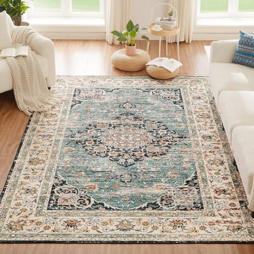 CHOSHOME Waschbarer Teppich Wohnzimmer Vintage Kurzflor Teppich Groß Orientalischer Teppich für Esszimmer Schlafzimmer rutschfest Teppich Kunstwolle Boho In & Outdoor Teppich Läufer 200x290CM Blau