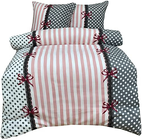 Leonado Vicenti - Thermofleece Flausch Winter Bettwäsche Schleife Rosa Schwarz Fleece gestreift modern Schlafzimmer Garnitur Set Bezug Decke mit Reissverschluss, 2teilig, 155x220 cm