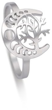 Dreamtimes Bague Croissant pour Femmes Filles Ajustable Acier Inoxydable Open Finger Yggdrasil World Arbre de Vie Bagues Viking (argent)