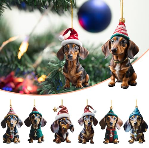 7 Stück Weihnachten Dackel Deko, Weihnachtsbaum Anhänger, Weihnachtsbaumschmuck Aus Acryl, Dachshund Xmas Decor for Home Indoor Decorations Party Supplies