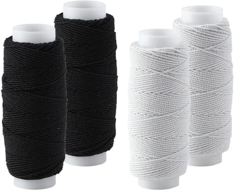 Cinta Elastica Coser,4 PCS Hilo Elástico Blanco Negro Carrete Elástico Cordón Cuerda Elástica Goma Elastica para Máquina de Coser Tejer Ropa Hacer Joyas 0,5mm 120 Yardas