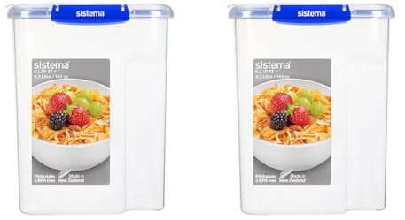 Sistema KLIP IT PLUS Cereal Storage Container | Airtight 4.2 Litre Food Pantry Storage Container | 4.2L | BPA-Free (Pack of 2)
